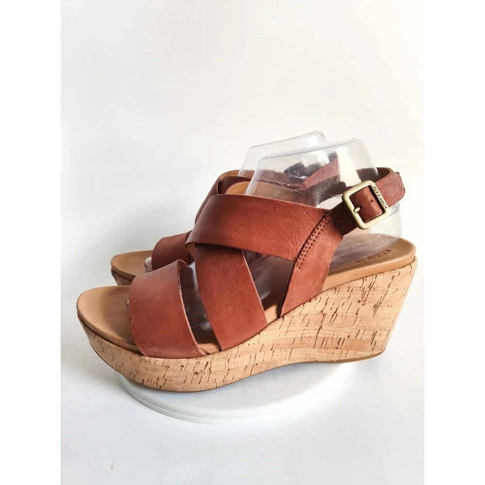 Kork-Ease‎ Wedge Sandals 10 Strappy Leather Cork Platform Ashcroft Boho Summer